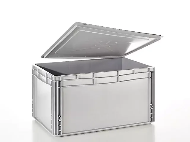 [Translate to EN:] Transportbox grau mit Auflagedeckel 600x400x325 mm